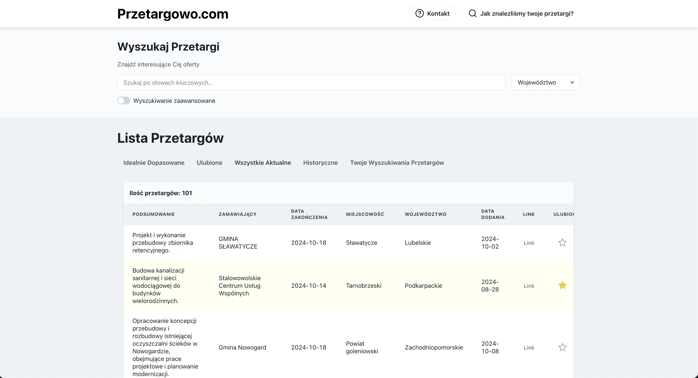 Kompleksowe przeszukiwanie przetargów